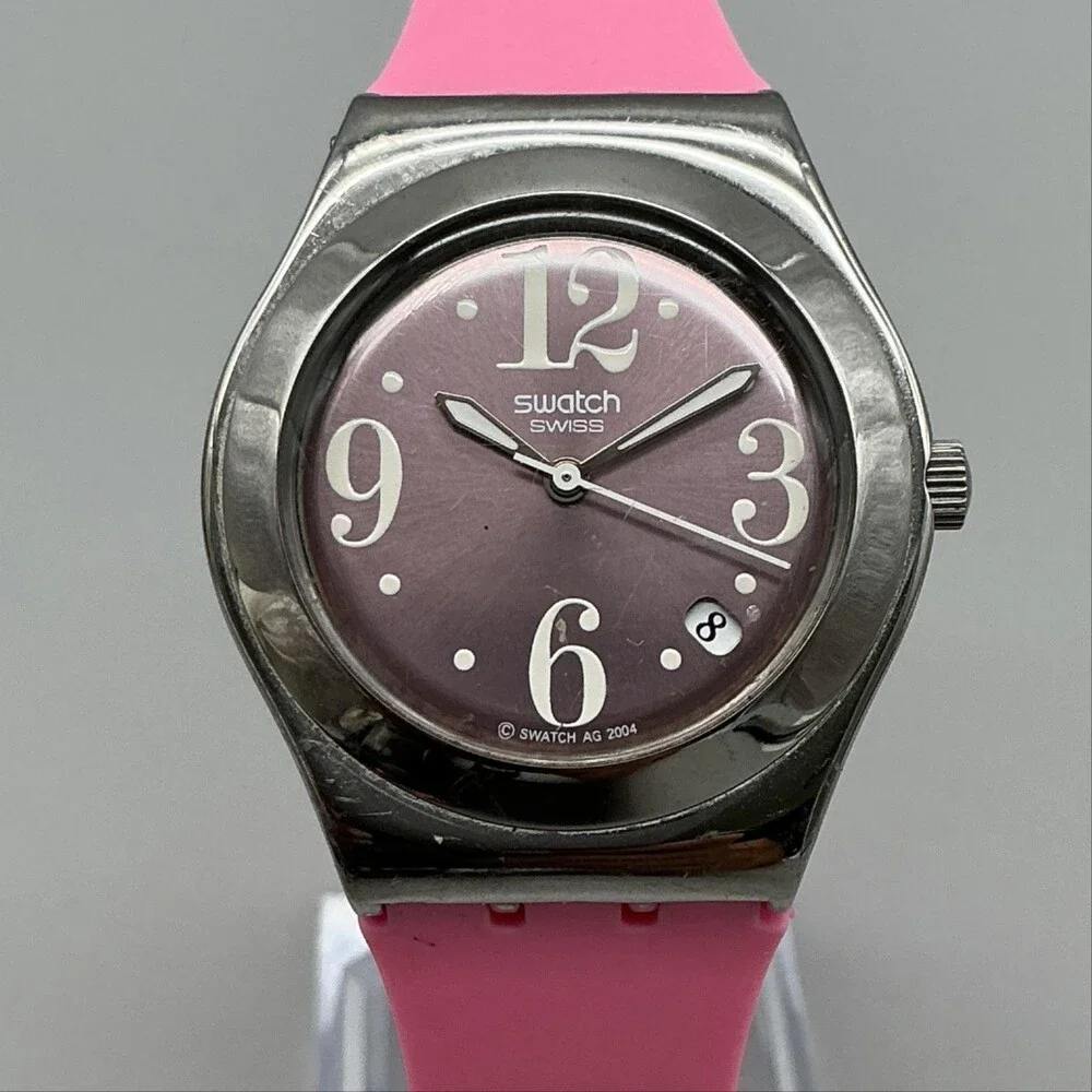 Swatch Irony Pink Passion Womens Watch 33mm Pink Dial Date Swiss New Battery